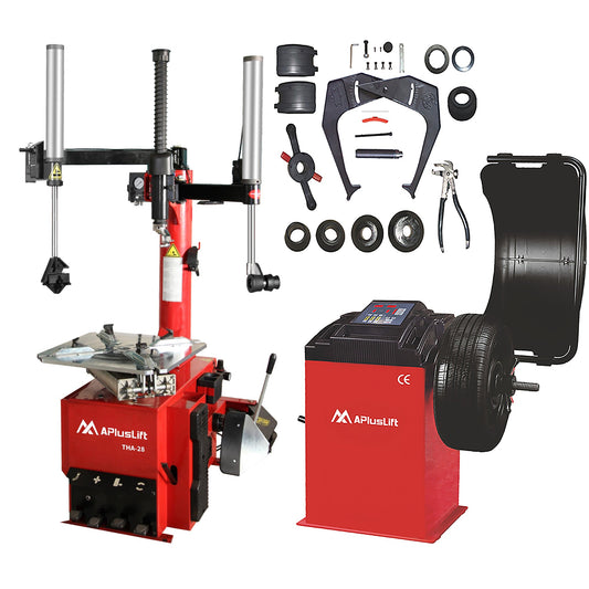APlusLift THA-28 Tire Wheel Changer and WBS-500 Tire Wheel Balancer with Wheel Hood Protector Combo