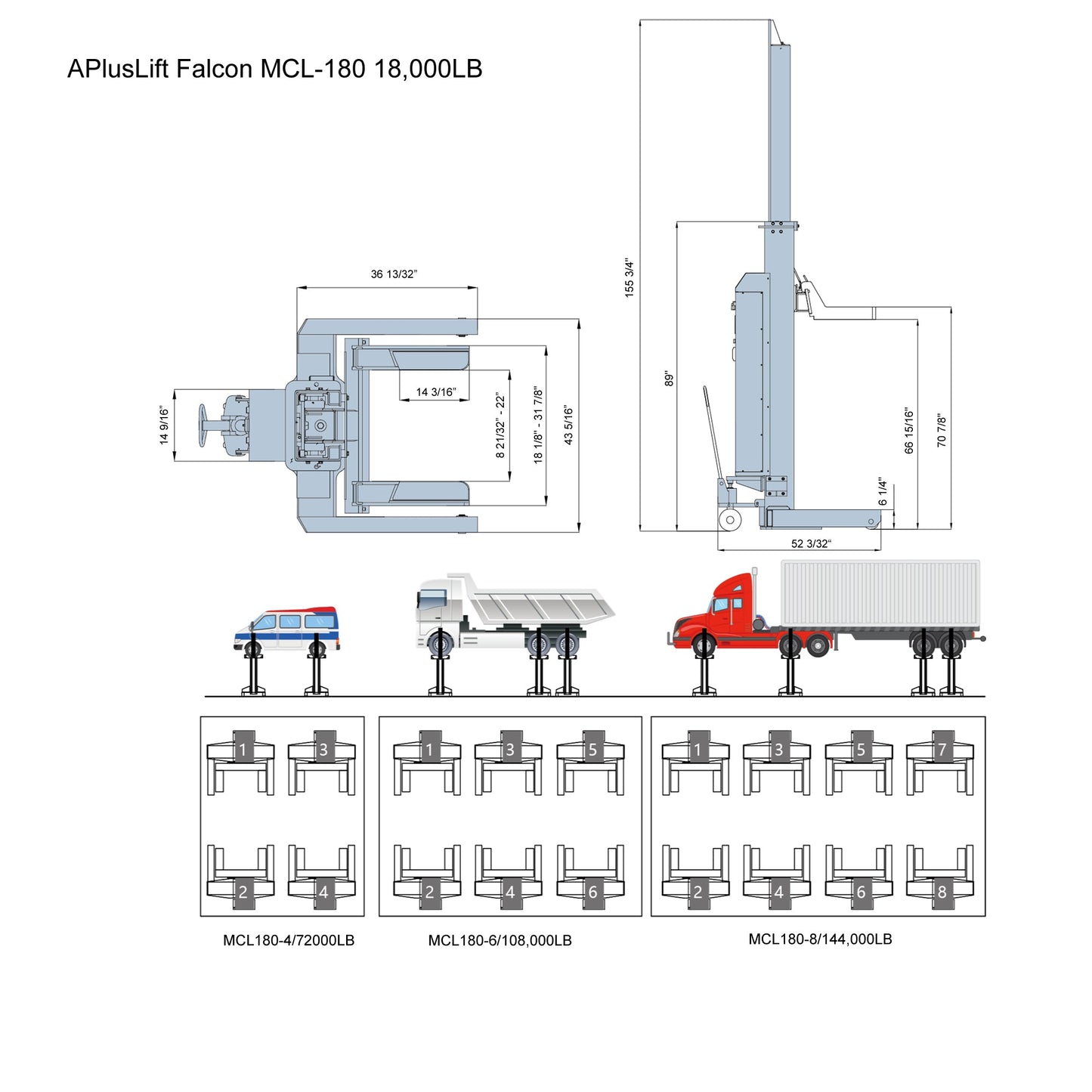 APluslift Falcon MCL-180 mobile column car lift diagram