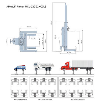 APluslift Falcon MCL-220 mobile column car lift diagram